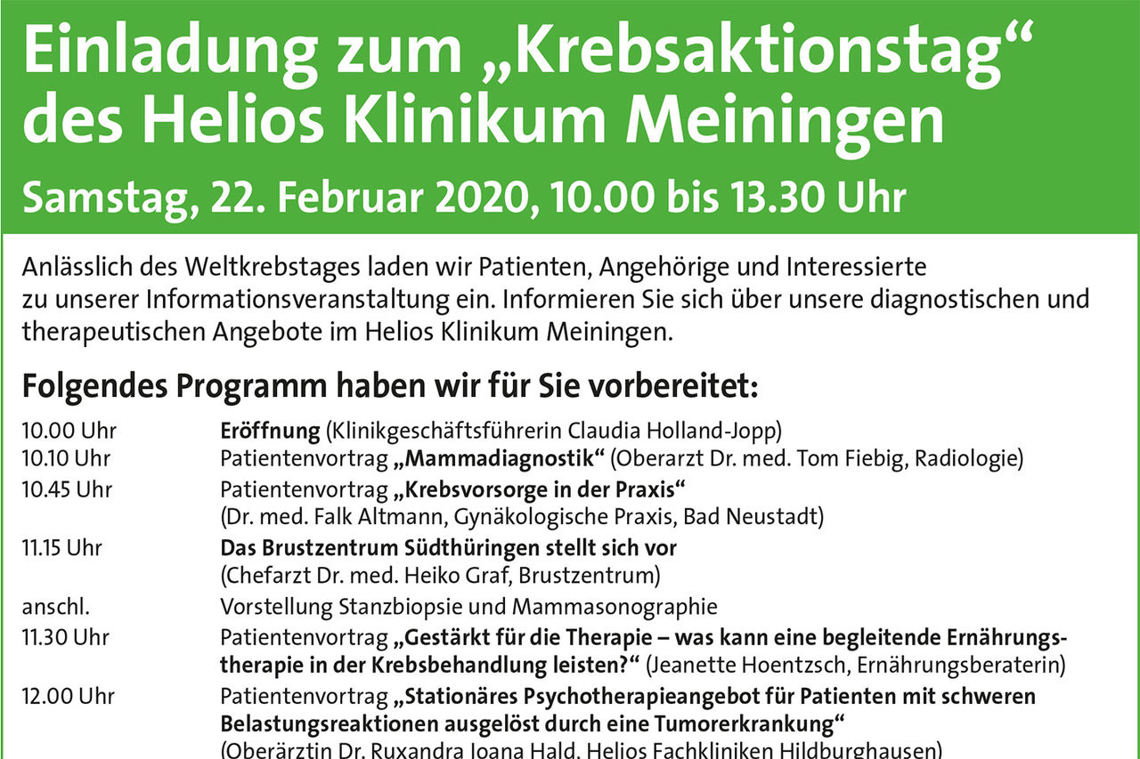 Informationen aus erster Hand: Helios Klinikum Meiningen lädt zum Krebsaktionstag ein