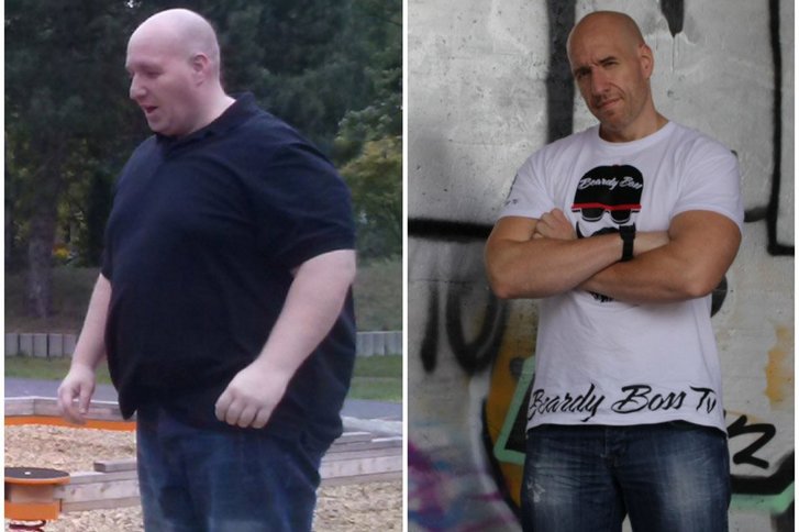 Gleicher Mann, einmal mit Übergewicht, einmal durchtrainiert