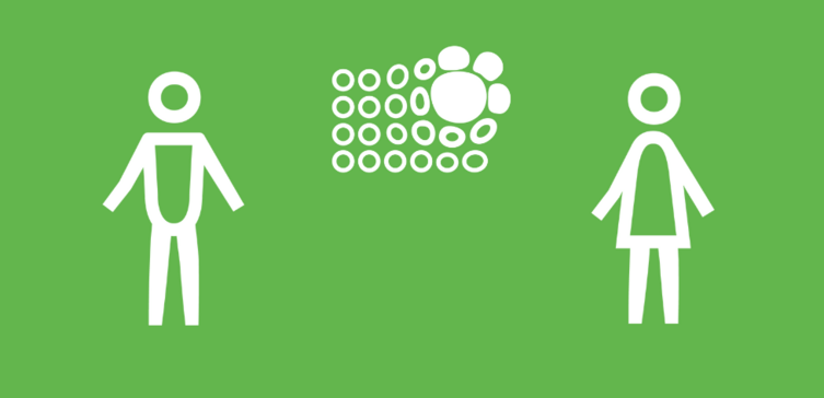 Weibliches und männliches Geschlechtersymbol auf grüner Farbfläche