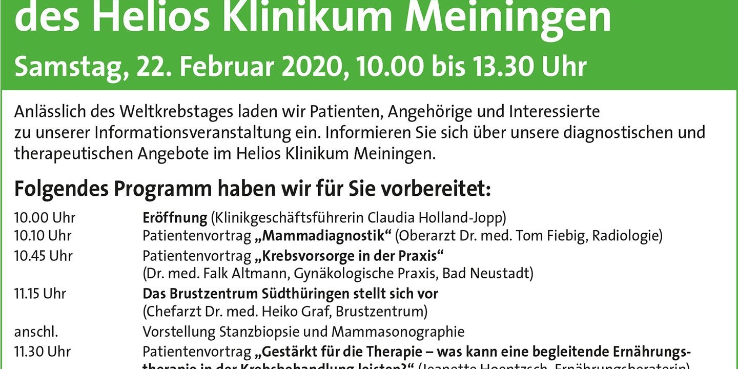 Informationen aus erster Hand: Helios Klinikum Meiningen lädt zum Krebsaktionstag ein