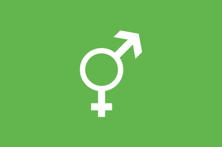 Weibliches und männliches Geschlechtersymbol auf grüner Farbfläche